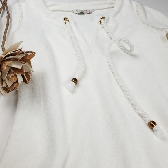 Boston Proper White Fleece Dress Gold Eyelets XXS - Picture 10 of 15